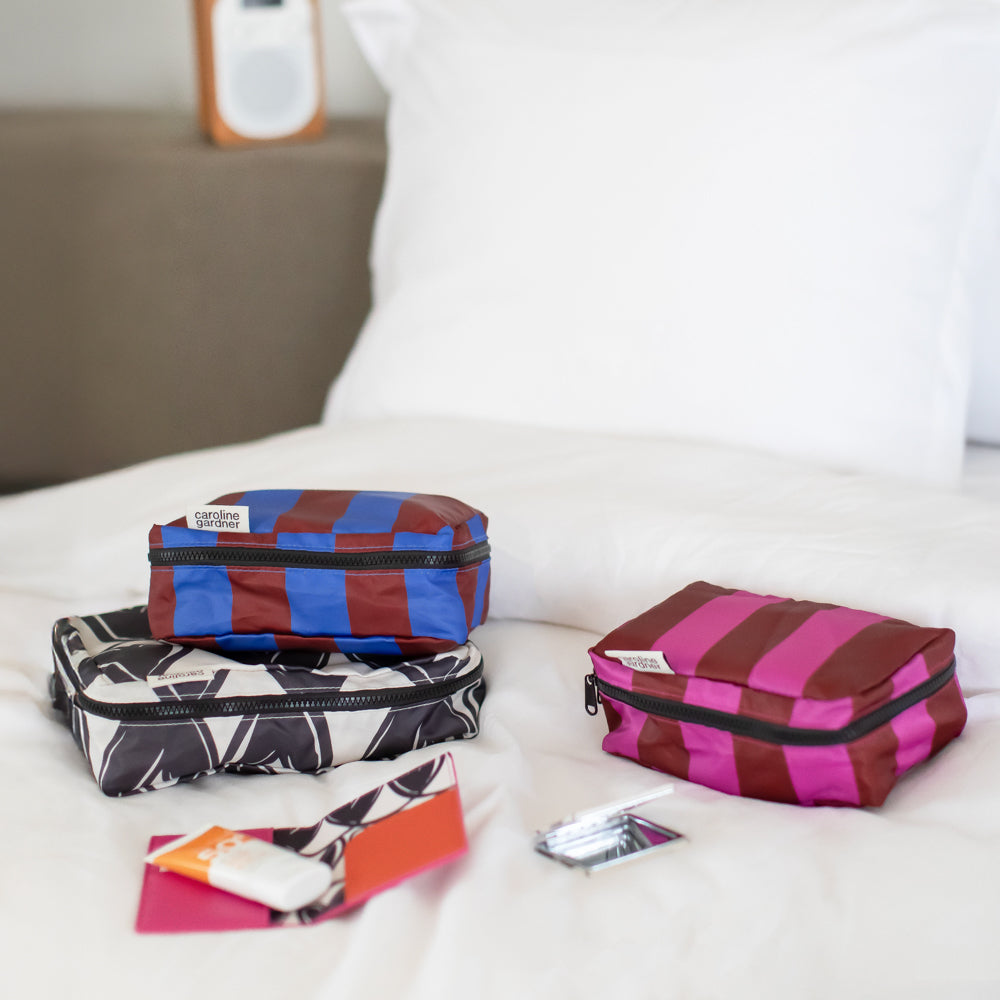 Caroline Gardner Flower, Looped Heart / Stripes Set of 3 Packing Cubes