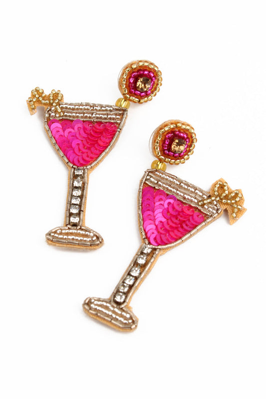 My Doris Beaded Strawberry Daiquiri Pink Cocktail Earrigs