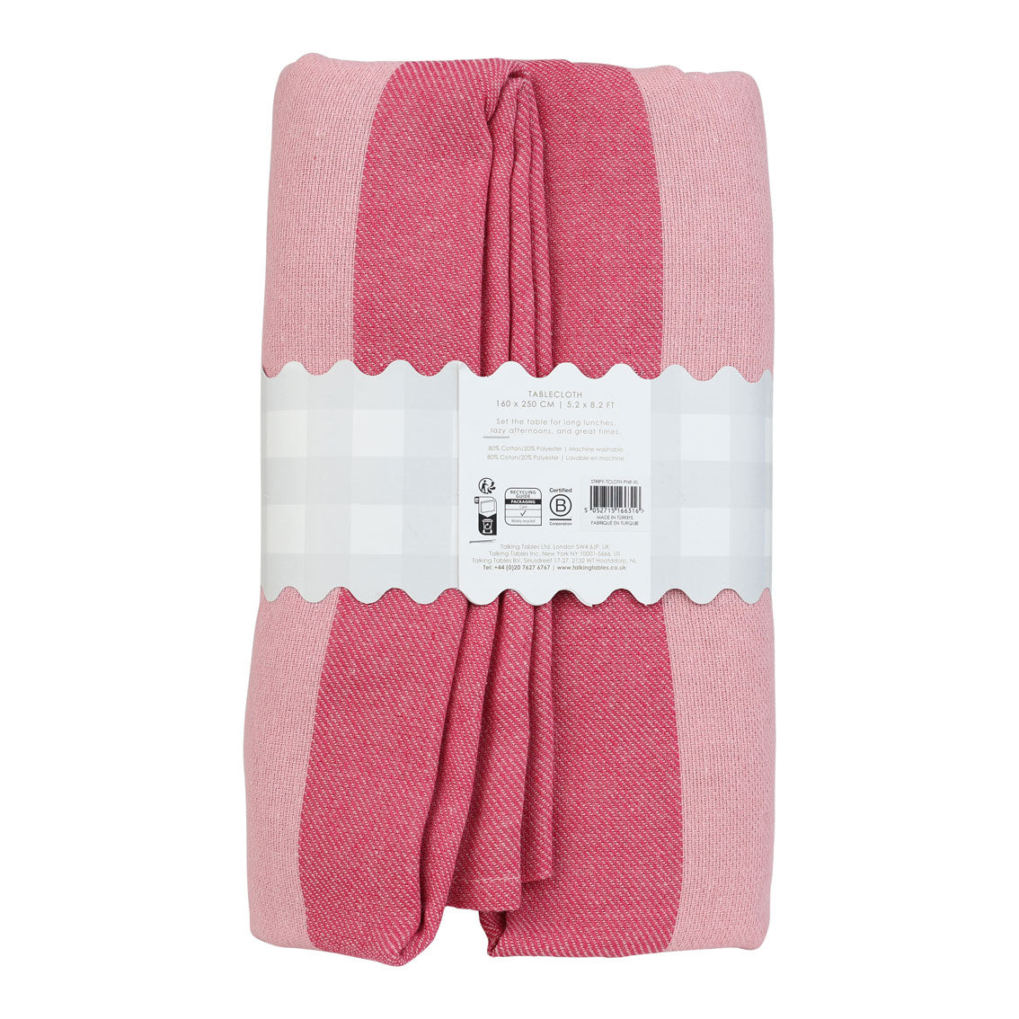 Pink Stripe Cotton XL Tablecloth - 160cm x 250cm