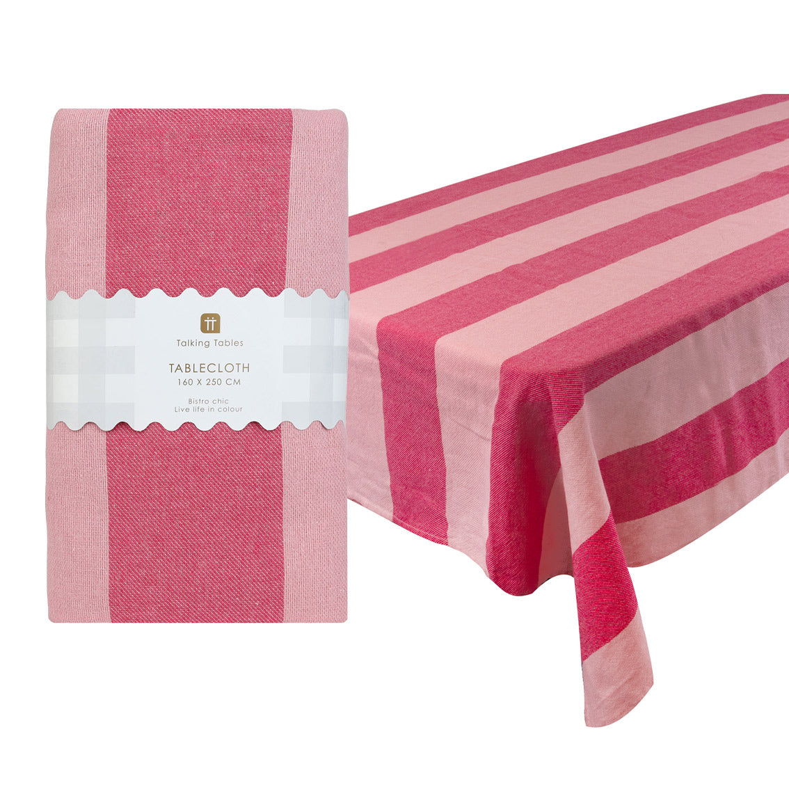 Pink Stripe Cotton XL Tablecloth - 160cm x 250cm