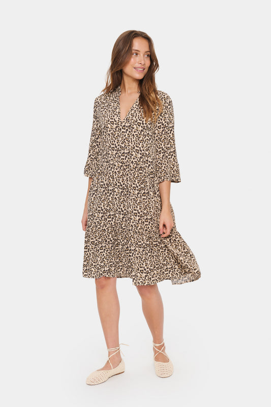 Saint Tropez Eda Dress in Creme Leopard Strokes