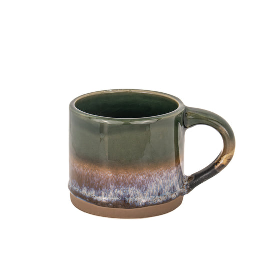 Sass & Belle Olive/Brown Marlowe Mug. Green ceramic mug with a speckled base on a white background