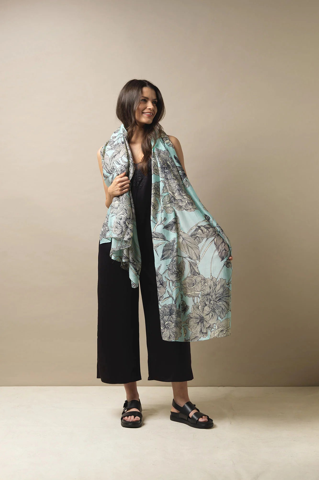 Etched Floral Aqua Scarf from One Hundred Stars