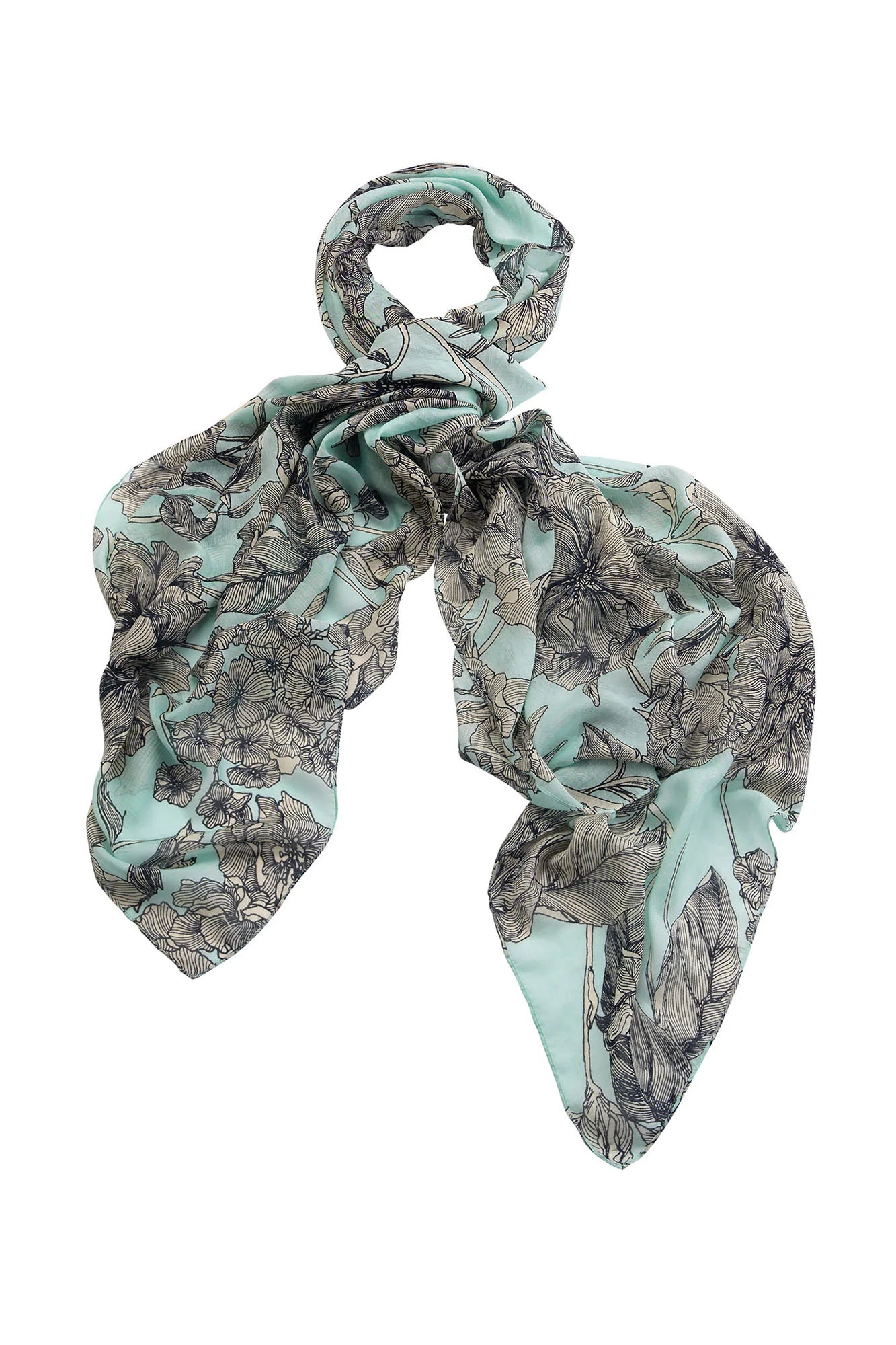 One Hundred Stars Etched Floral Aqua Scarf