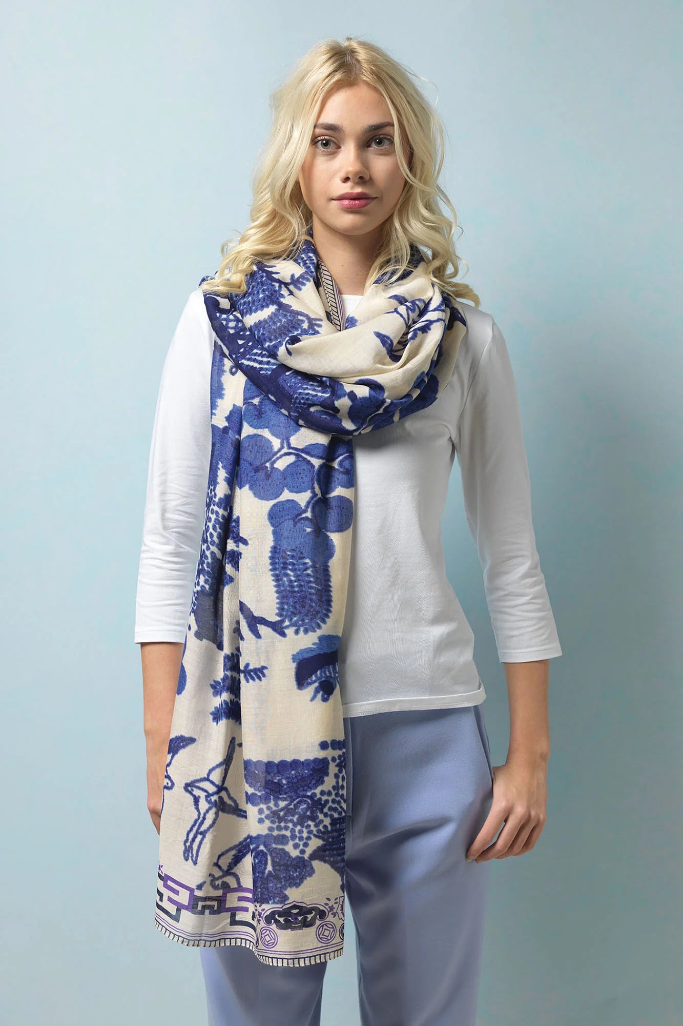 One Hundred Stars Giant Willow Blue Scarf