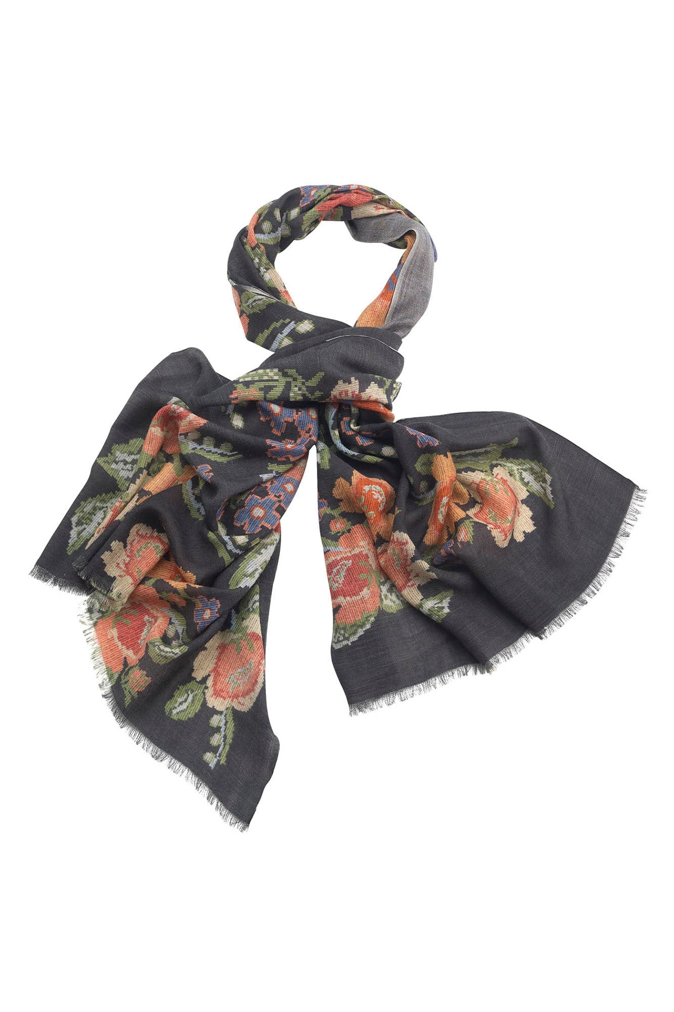 One Hundred Stars Woven Flower Black Wool Scarf