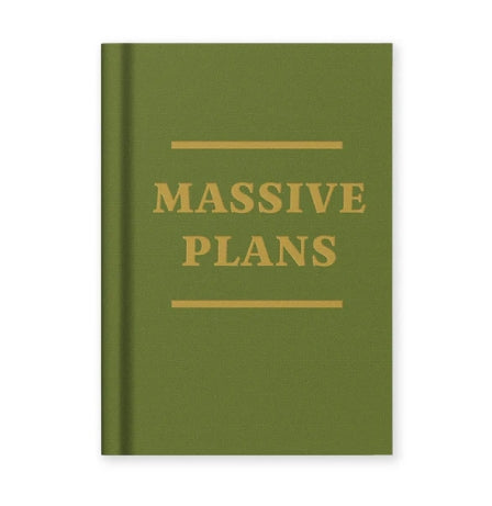 Green book with 'MASSIVE PLANS' text on a white background