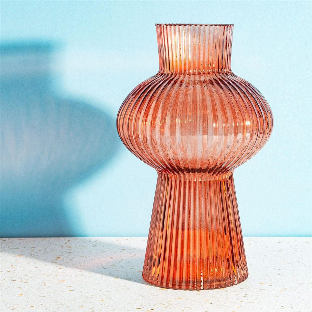 Shapely Fluted Glass Vase Amber