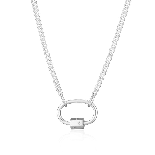 Oval Carabiner Curb Chain Necklace by Scream Pretty - Silver