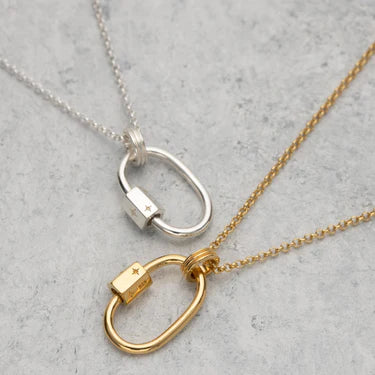 Oval Carabiner Charm Necklaces - gold plated and sterling silver
