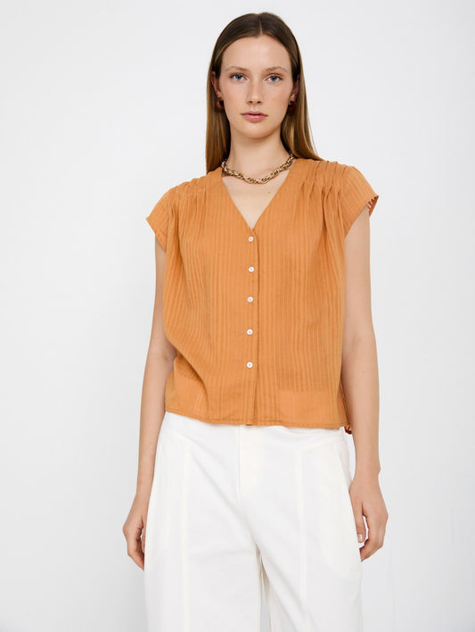 Skatie Pin-tucked Striped Blouse in Arabesque
