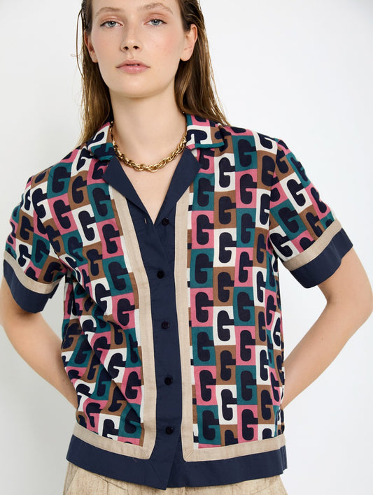 Skatie Retro Print Shirt in Geranium