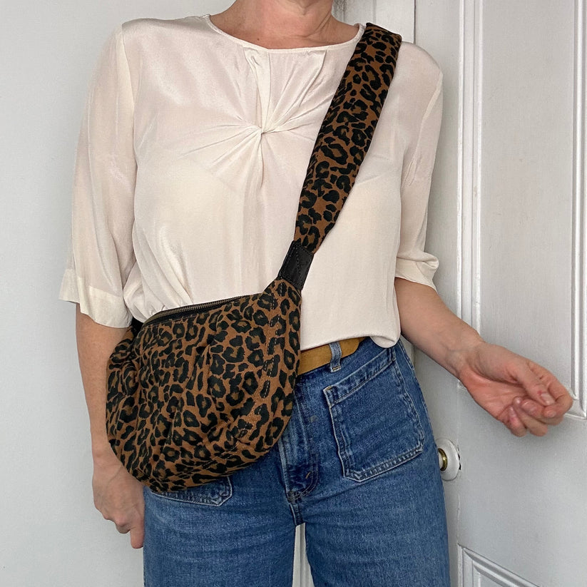 Brixton cross body sling bag - twill brown leopard - small