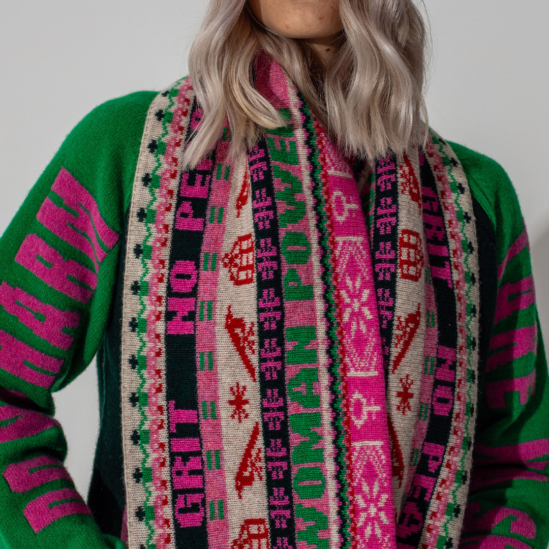 Black & Beech Feminist Fairisle Loop Scarf in Bubblegum