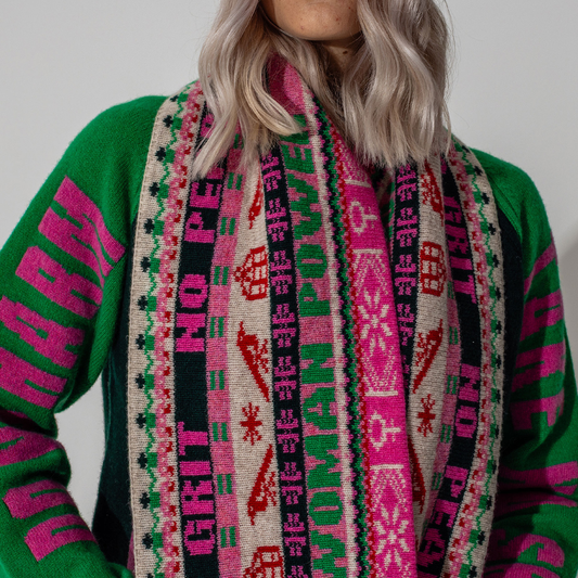 Black & Beech Feminist Fairisle Loop Scarf in Bubblegum