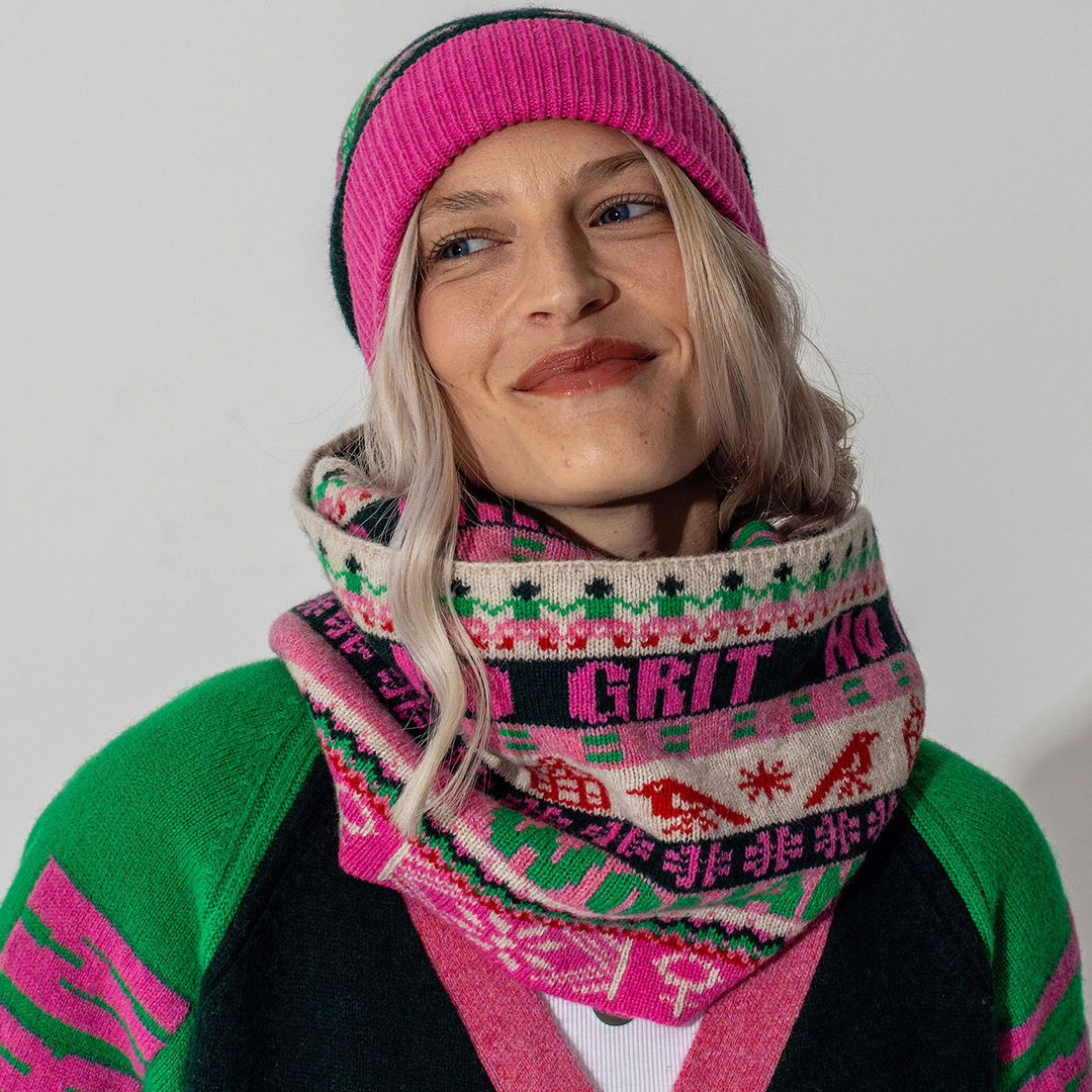 Black & Beech Fairisle Beanie in Bubblegum