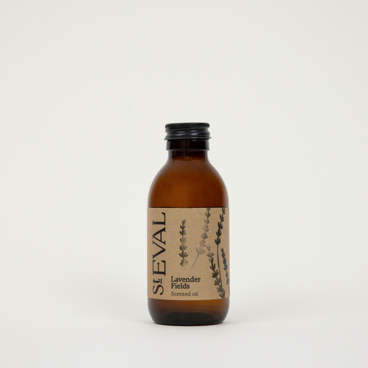 St Eval Lavender Fields, Diffuser Refill. Brown bottle with a label on a white background