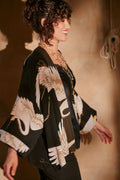 One Hundred Stars Stork Black Crepe Kimono