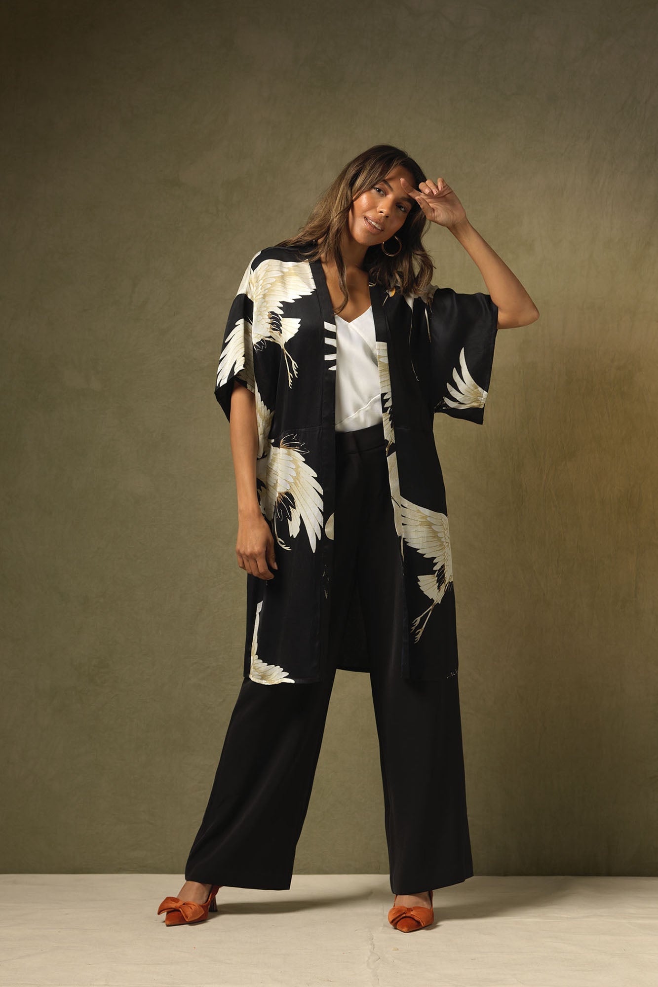 Stork Black Midi Kimono