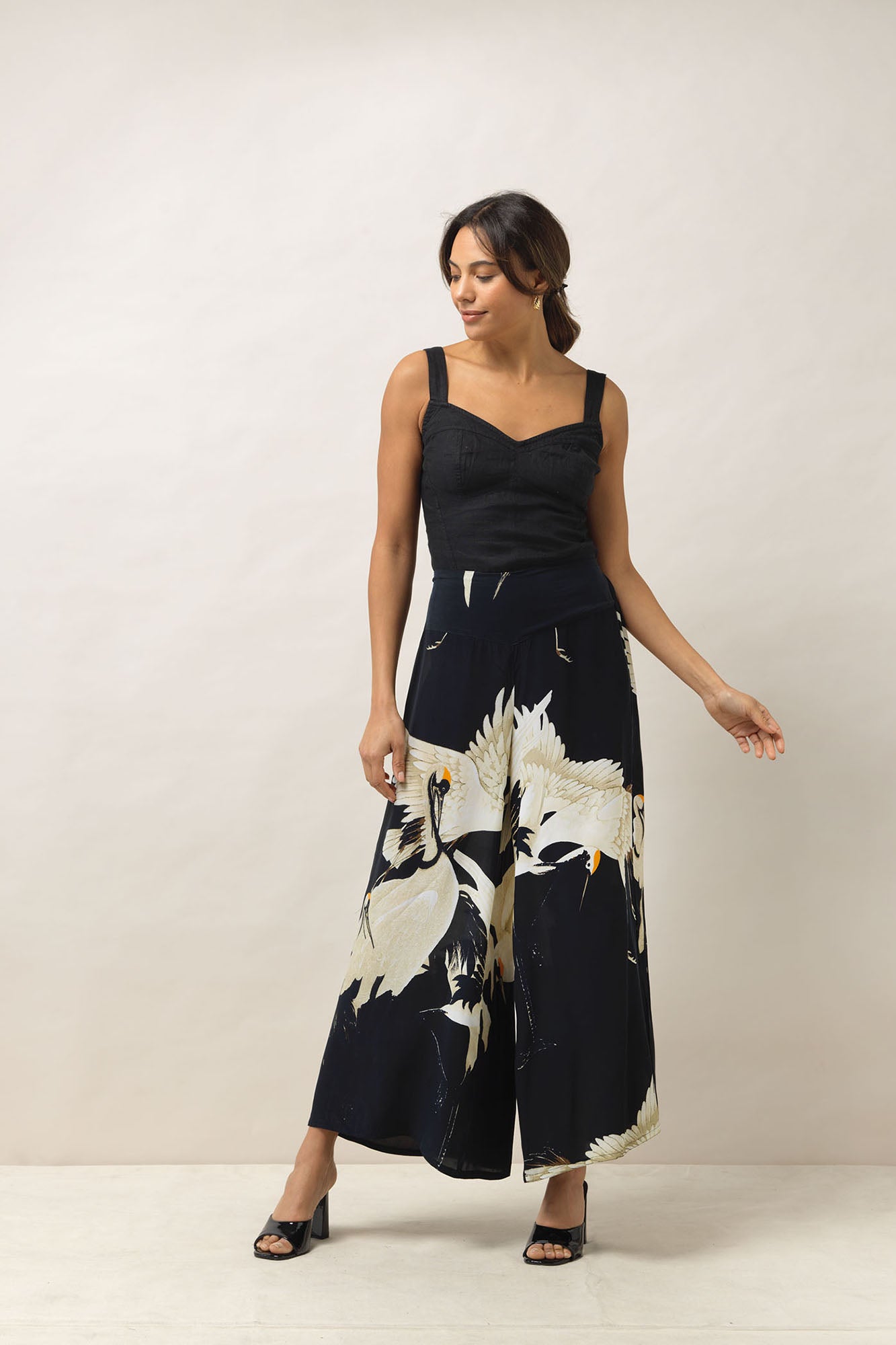 One Hundred Stars Stork Crepe Black Palazzo Pant