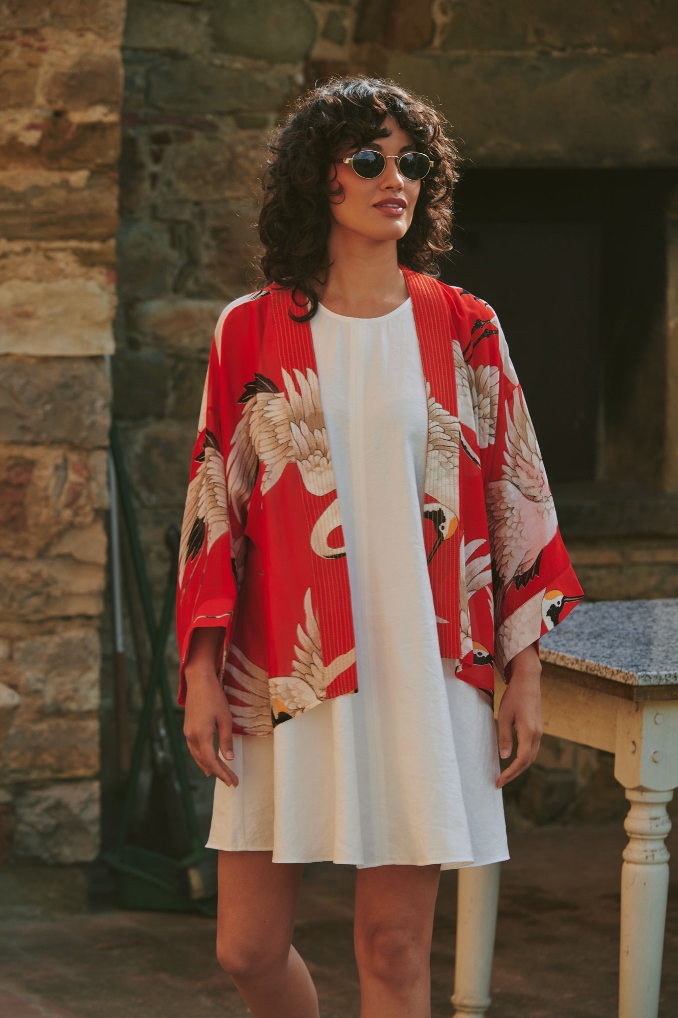 One Hundred Stars Stork Scarlet Kimono