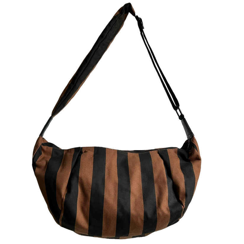 Brixton Large Cross Body Sling Bag in Brown and Black Striped Print