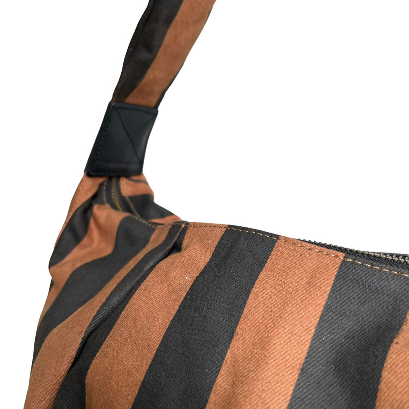 Brixton Large Cross Body Sling Bag in Brown and Black Striped Print