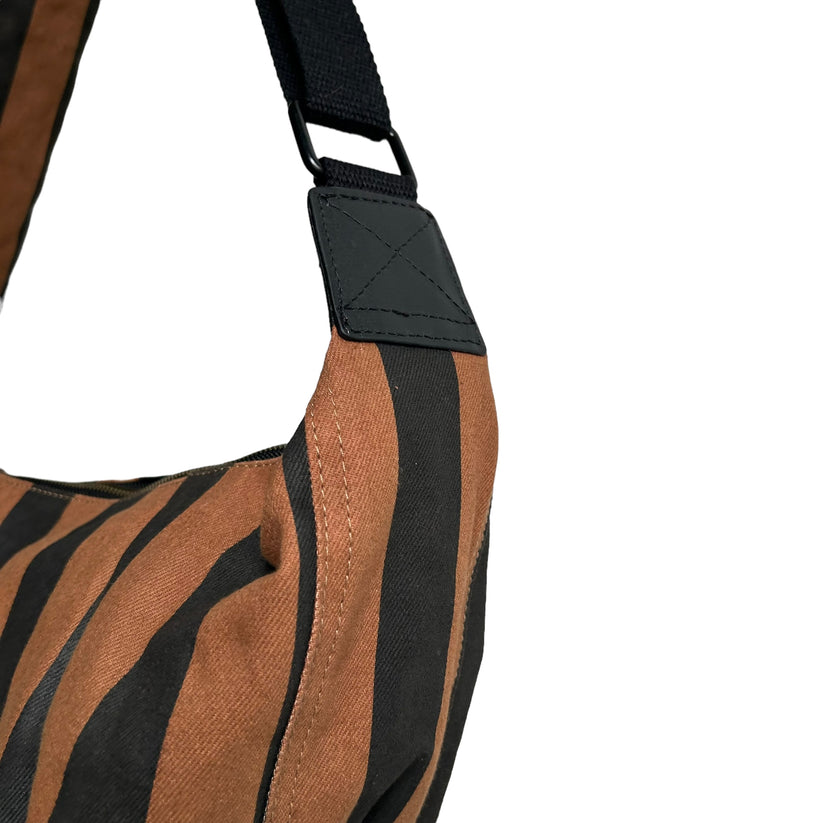 Brixton Large Cross Body Sling Bag in Brown and Black Striped Print