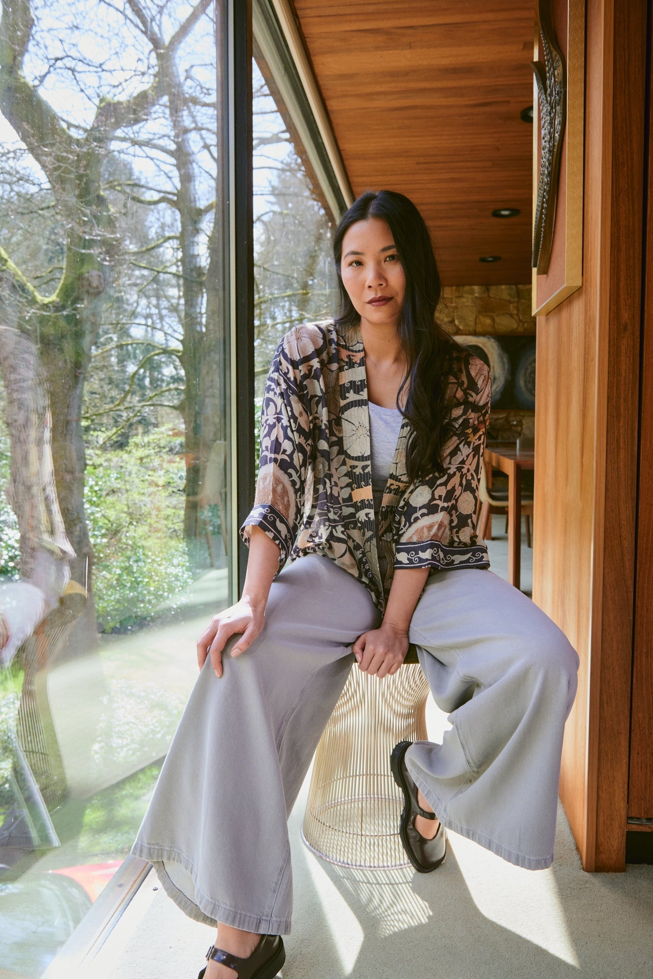 One Hundred Stars Susani Kimono in Charcoal