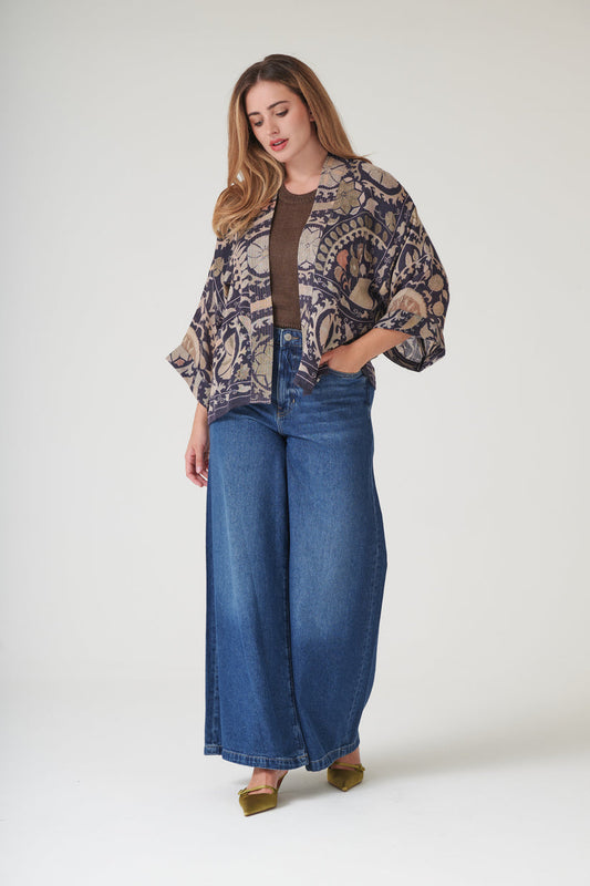One Hundred Stars Susani Charcoal Wool Kimono