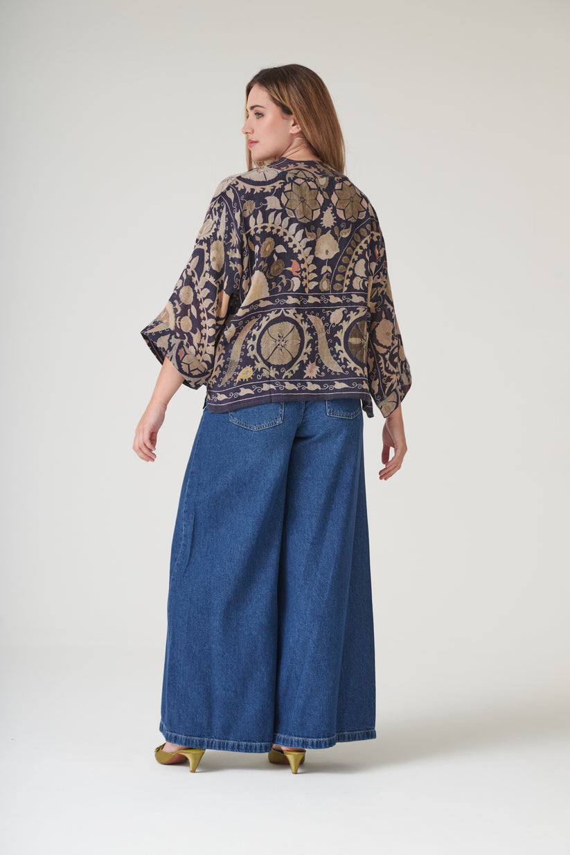 One Hundred Stars Susani Charcoal Wool Kimono