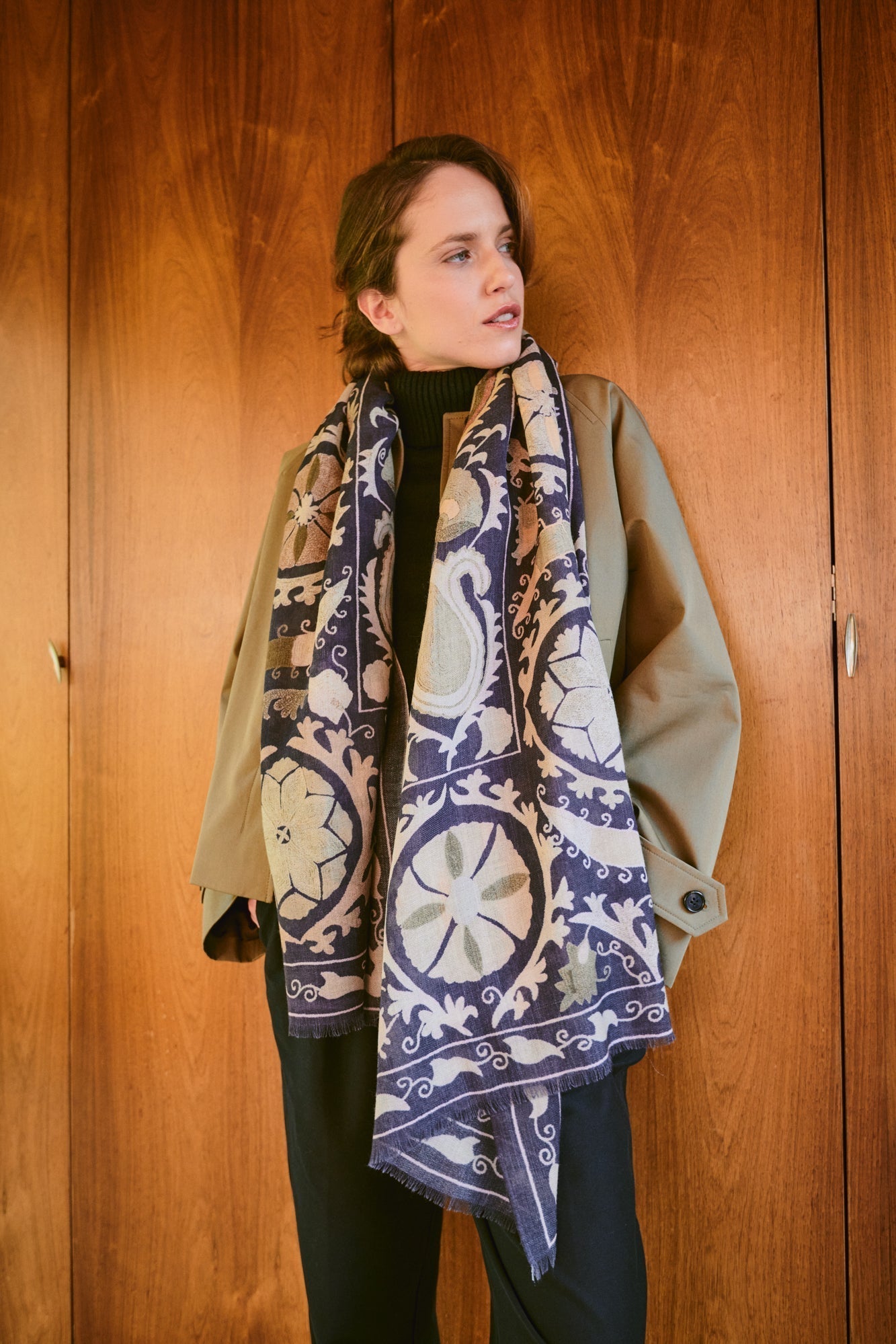 One Hundred Stars Susani Charcoal Wool Scarf