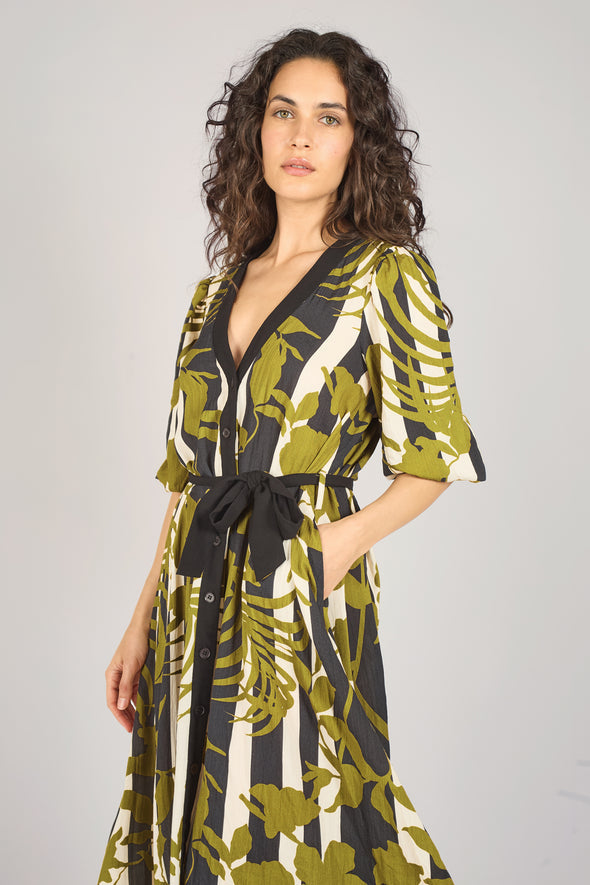 Traffic People Grace Dress in Black/Olive