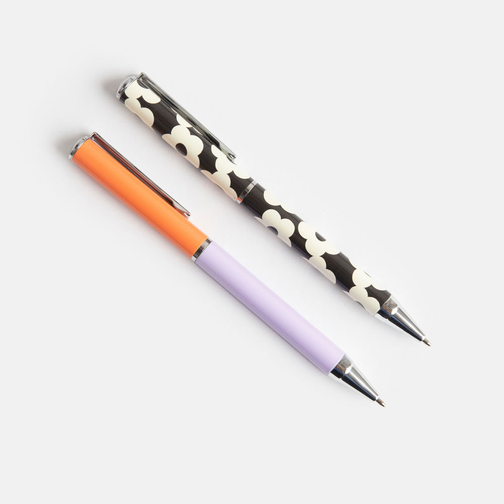 Caroline Gardner Flower & Lilac/Coral Set of 2 Boxed Pens