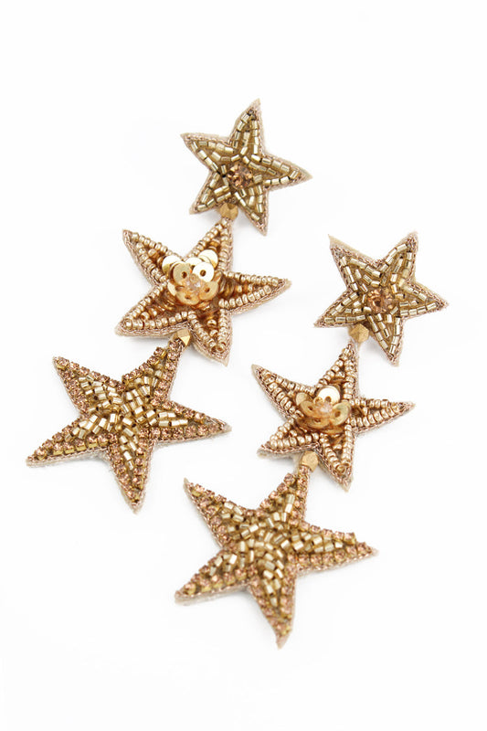 Triple Gold Star Earrings
