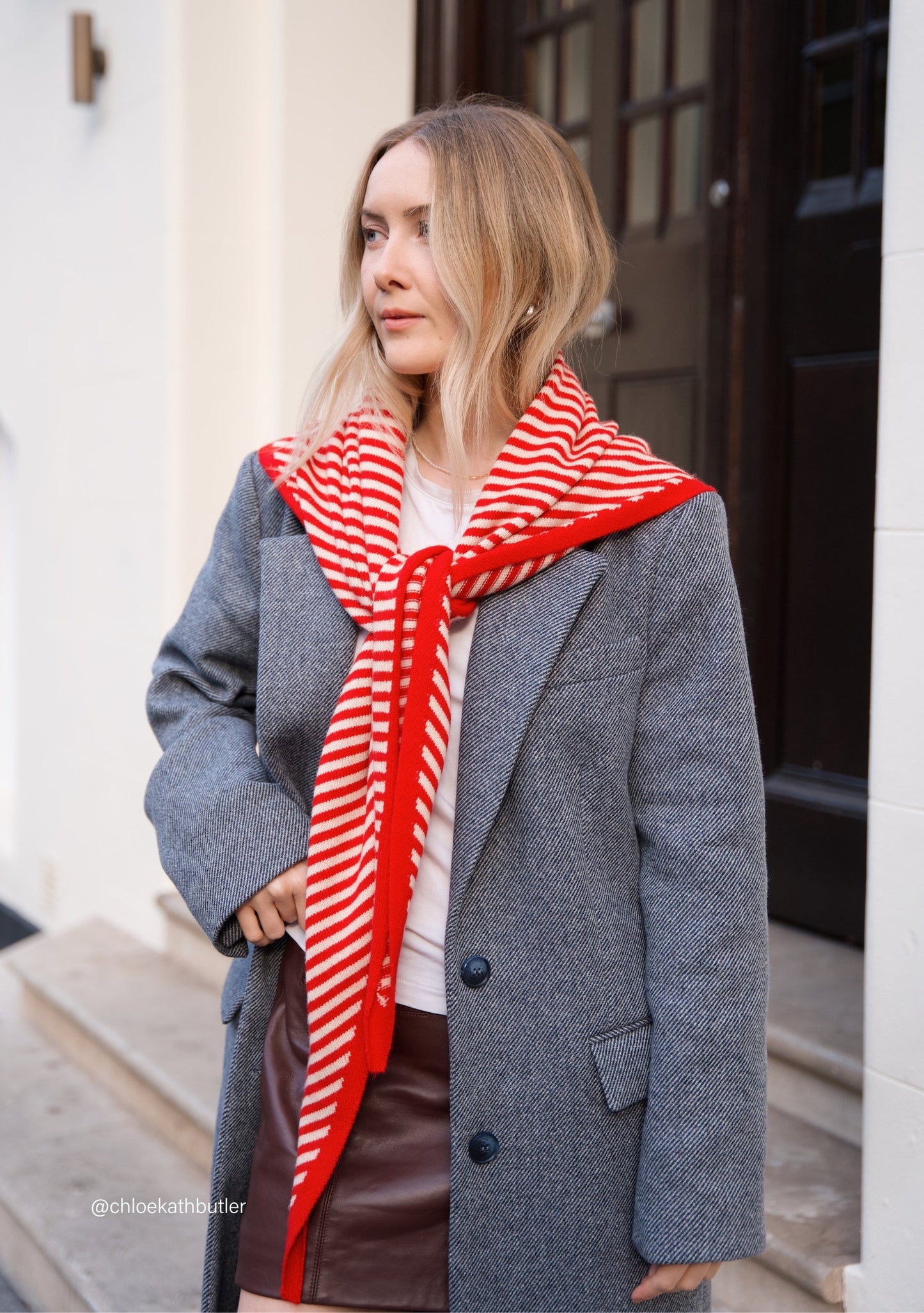 TBCo Large Merino Triangle Scarf in Red Stripe