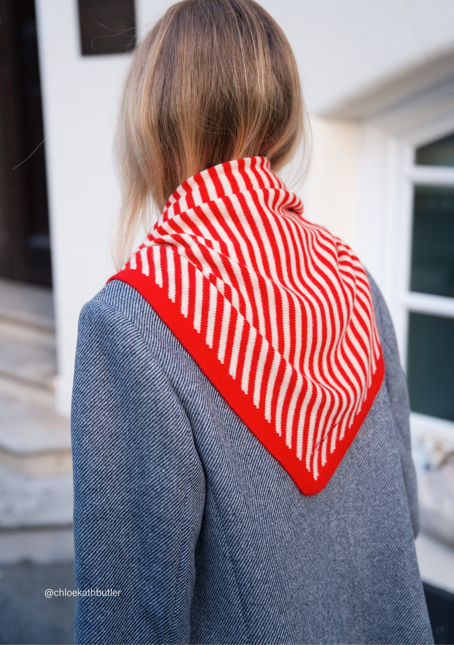 TBCo Large Merino Triangle Scarf in Red Stripe