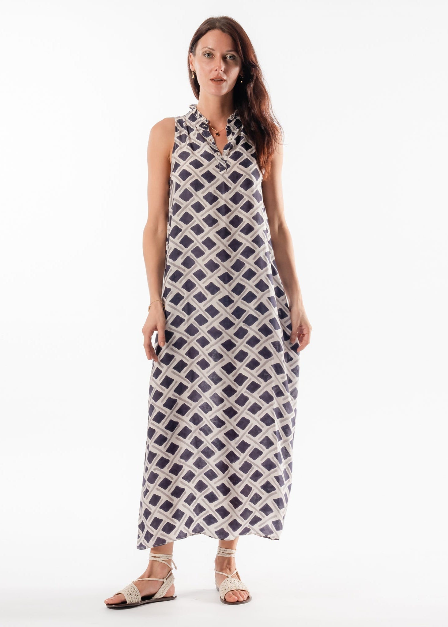 Tanavana Viento Grey printed maxi  Dress
