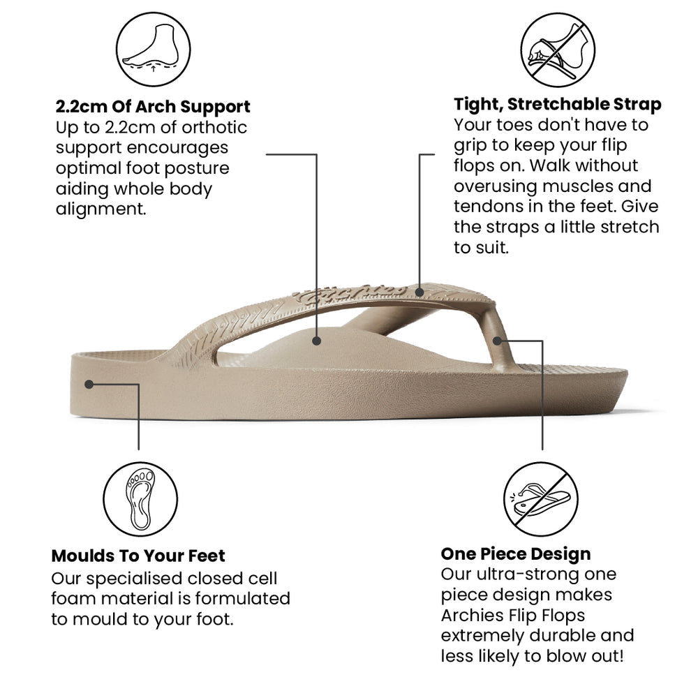 Archies Taupe Arch Support Flip Flops - Classic