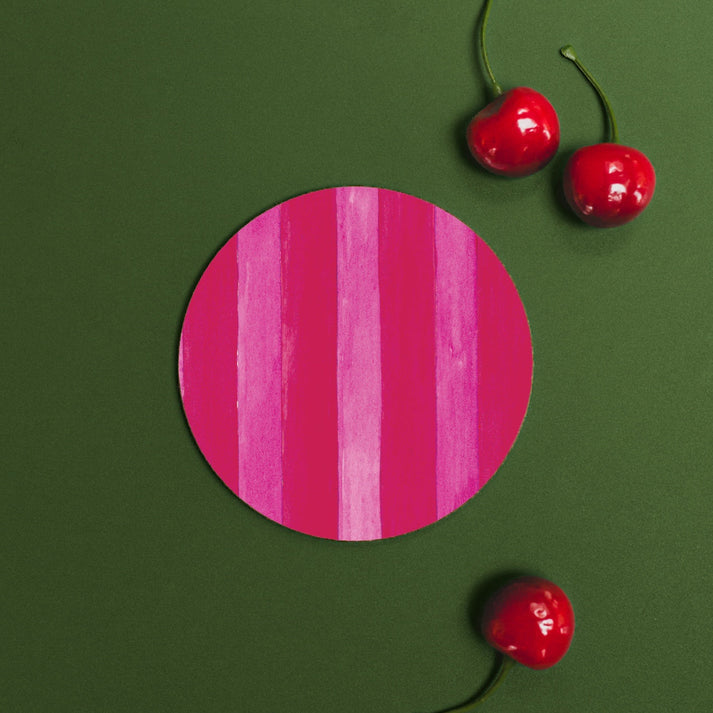 Toasted Crumpet Raspberry & Cherry (Stripes) Round Coaster