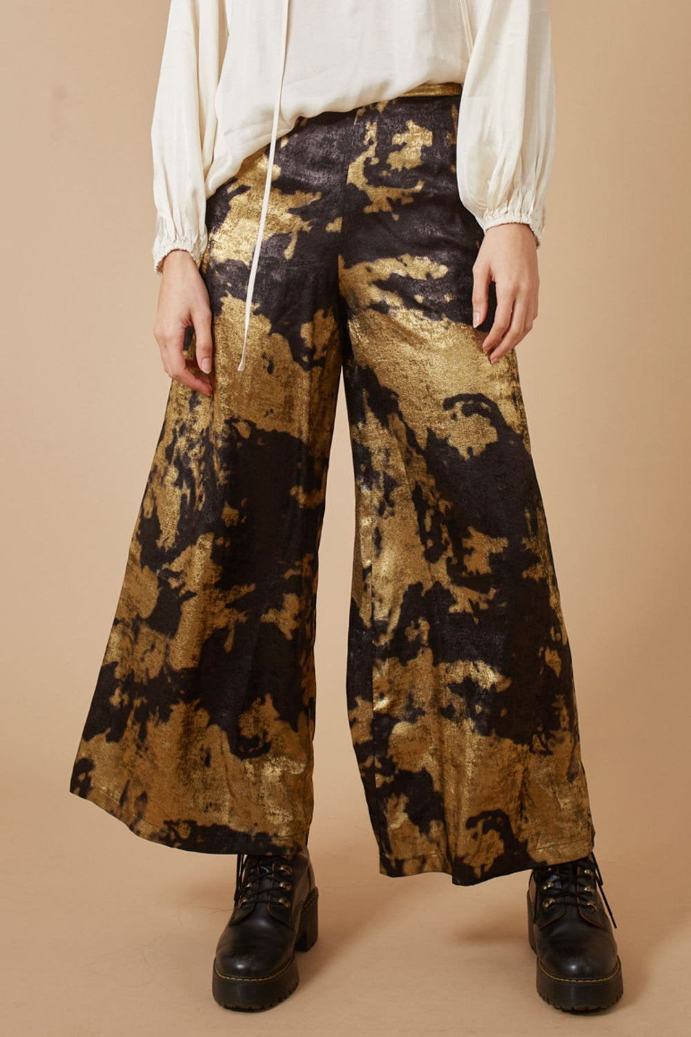 Traffic People Under The Influence Loretta Flare Trouser in Black/Gold