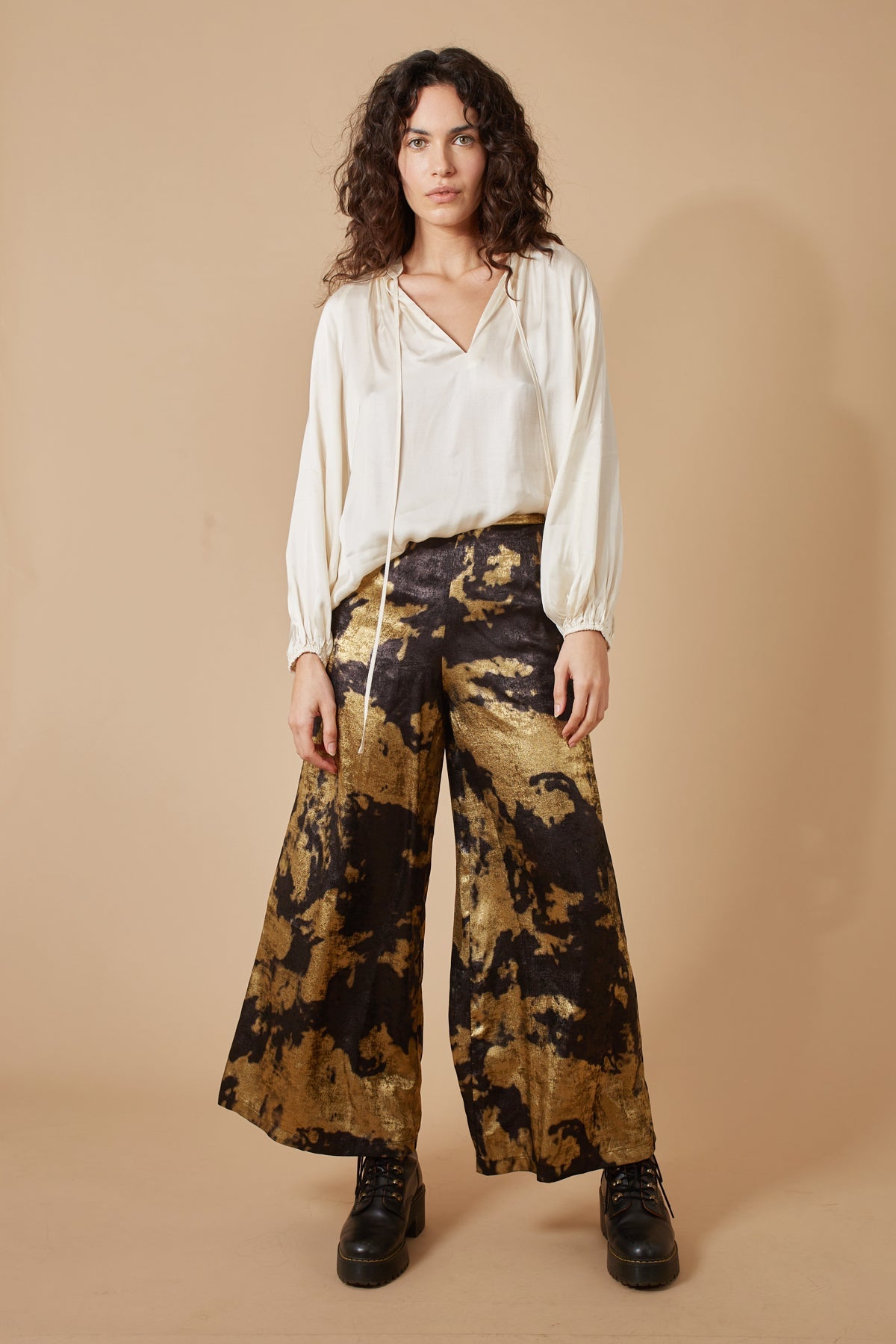 Traffic People Under The Influence Loretta Flare Trouser in Black/Gold