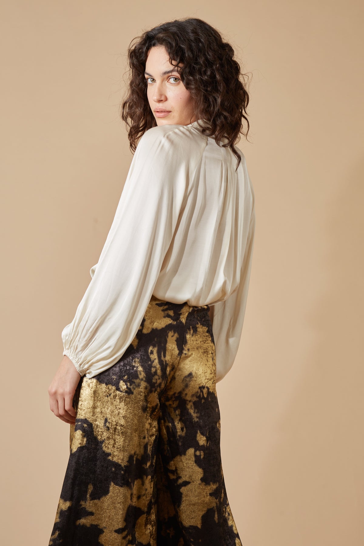 Traffic People Under The Influence Loretta Flare Trouser in Black/Gold