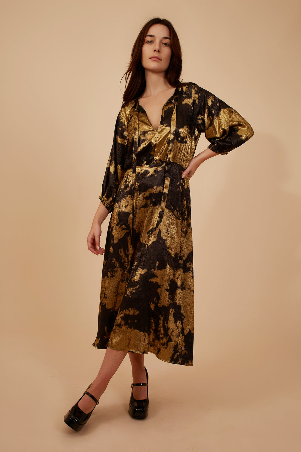 Traffic People Under The Influence Lulu Dress in Black/Gold