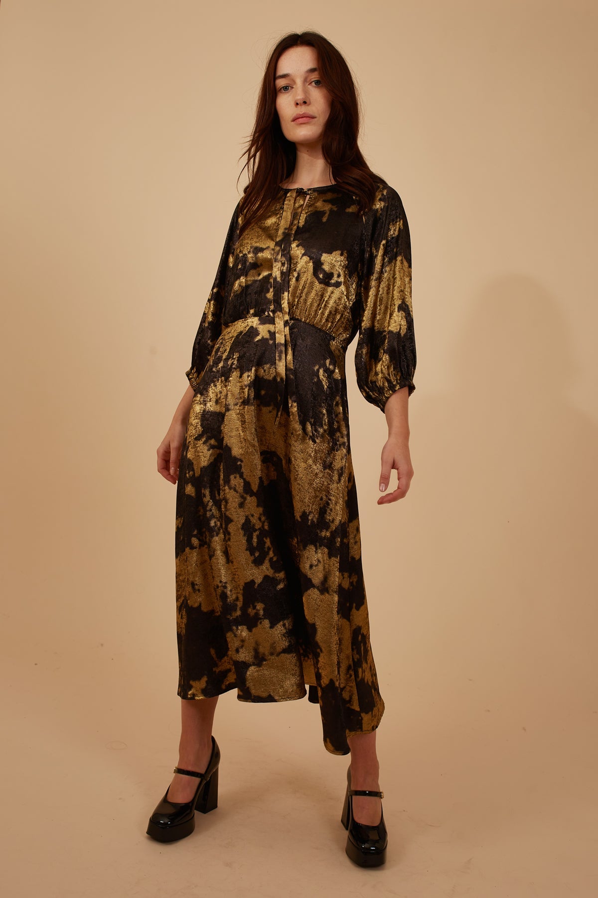 Traffic People Under The Influence Lulu Dress in Black/Gold