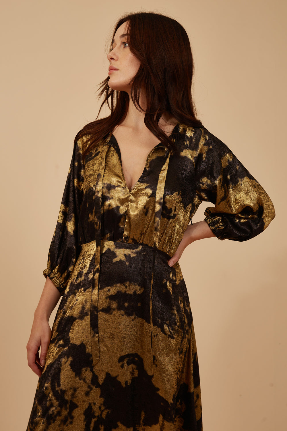 Traffic People Under The Influence Lulu Dress in Black/Gold