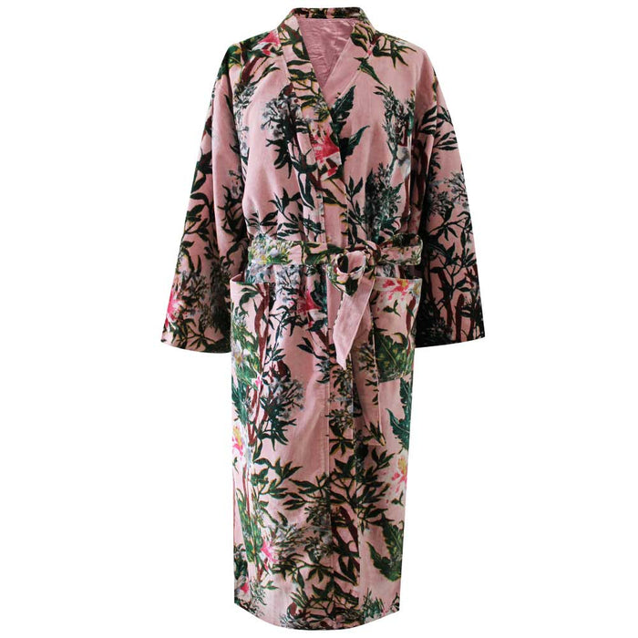 Powell Craft Velvet Pink Stargazer Lily Dressing Gown Satin Lined