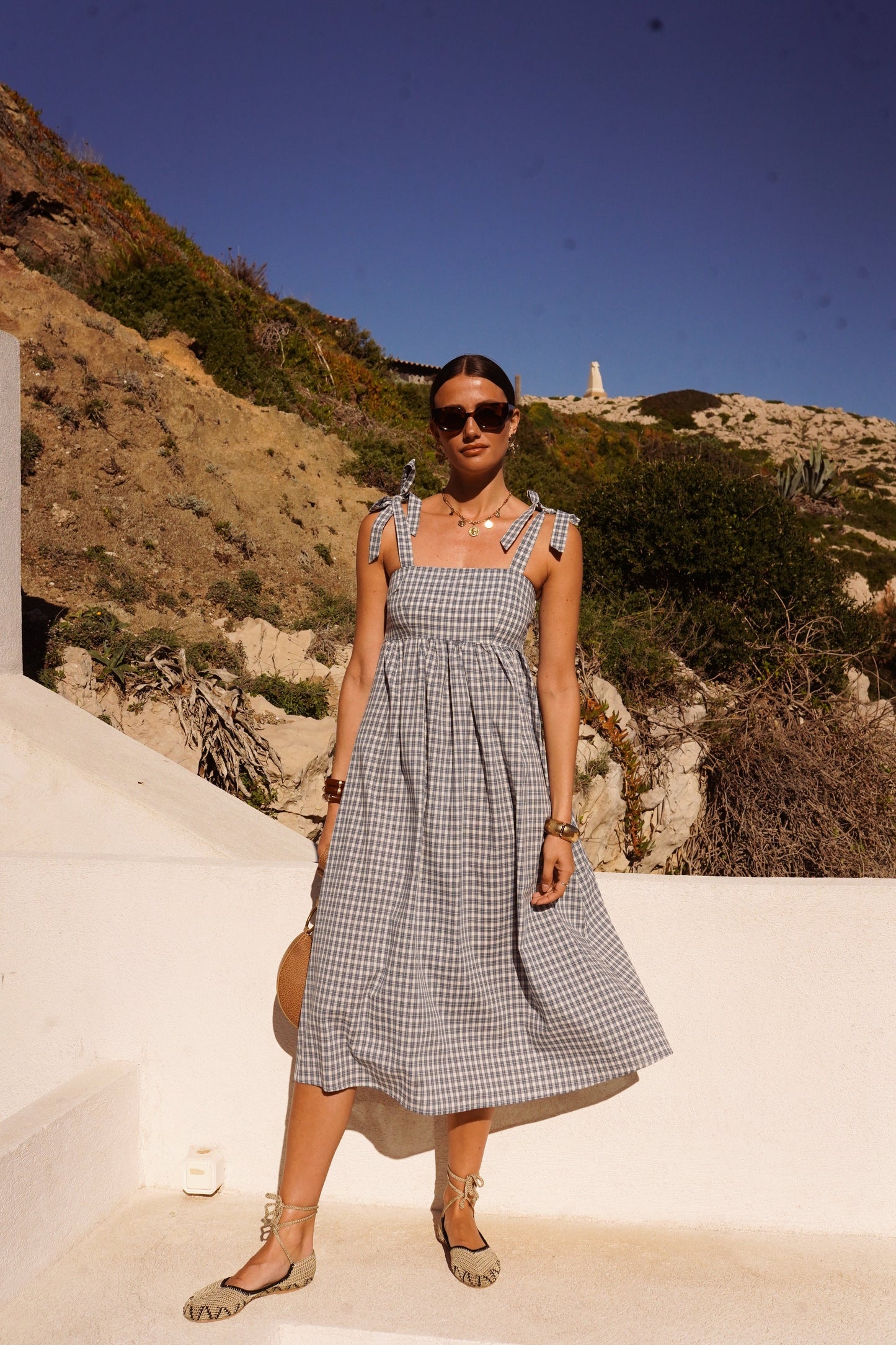 Ventara Dress in Blue Gingham