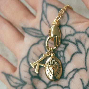 Vintage Hand Charm Collector Necklace - Gold Plated