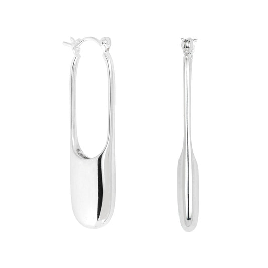 Vurchoo Jewellery Streamline Long Hoops Minimalist Silver Earrings